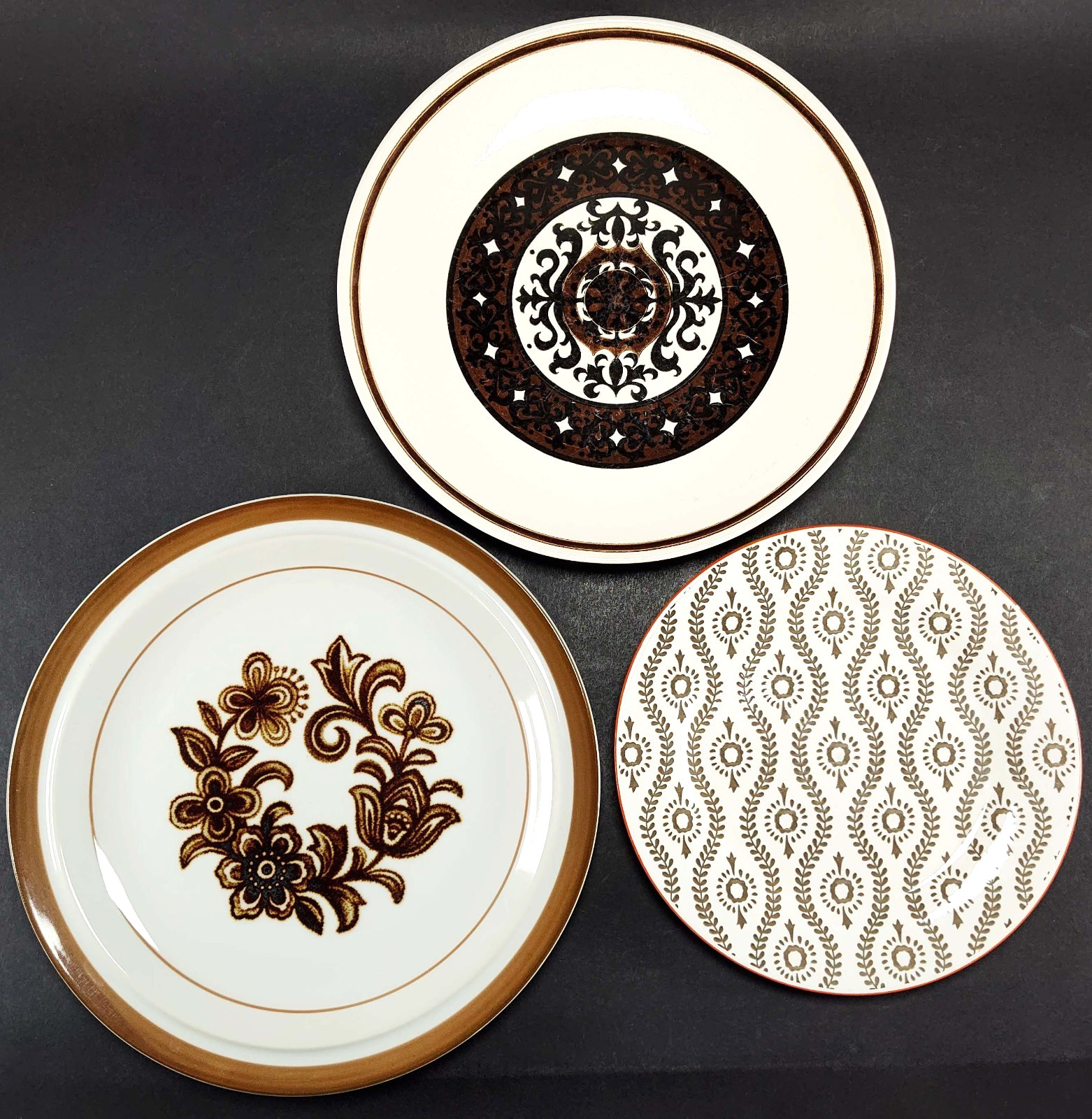 3 Mismatched Plates Brown Gallery Wall Collection Retro Rustic Boho Decor