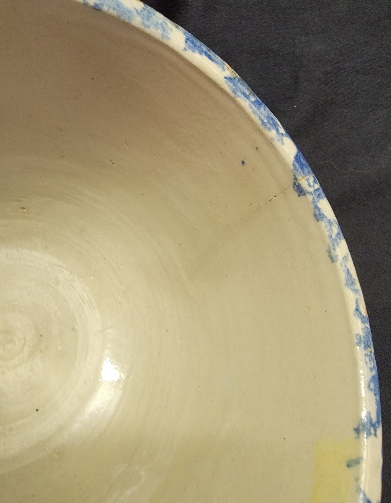 Red Wing? Spongeware Panel Stoneware Pottery #6 Bowl Vtg Retro AS IS
