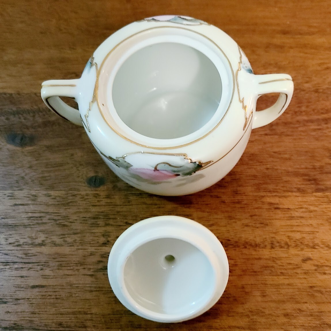 Antique Edwardian White Gold Rimmed w/ Pink, White & Green Floral Nippon Tea Set