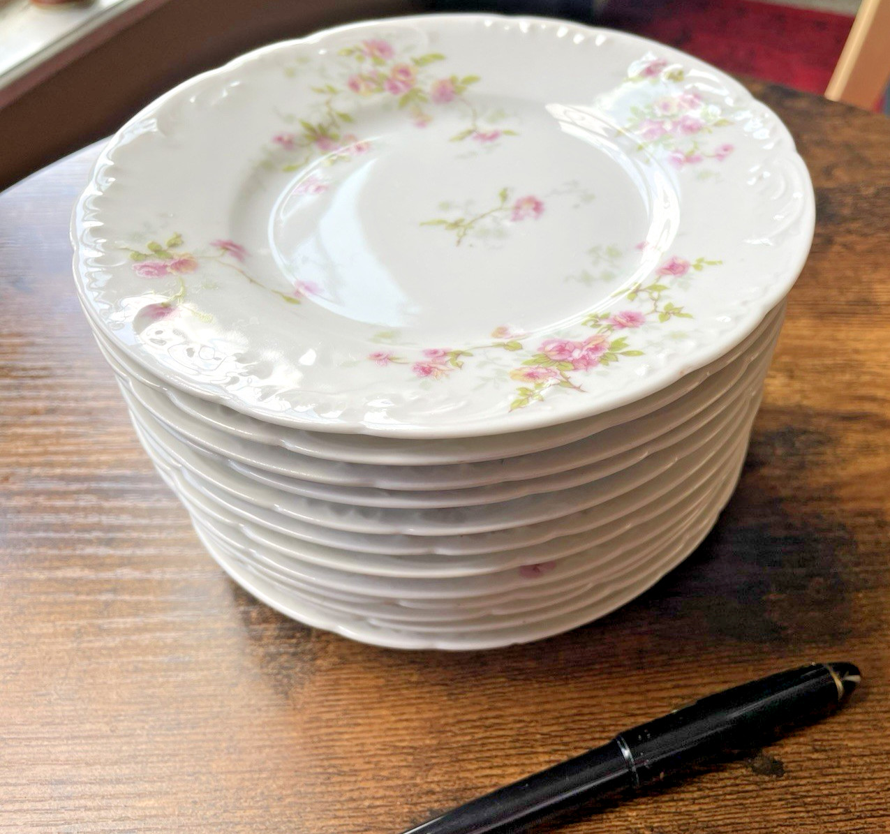 12 DESSERT PLATES Schleiger 150-5 Theodore Haviland Limoges Set Antique Floral