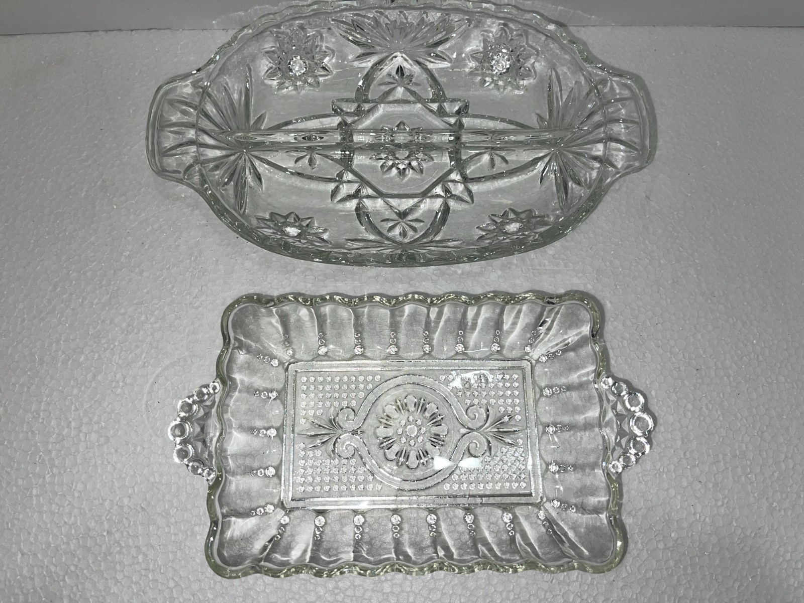 2 Glass Candy Dishes 1-8 inches -1 -10 inches long clear
