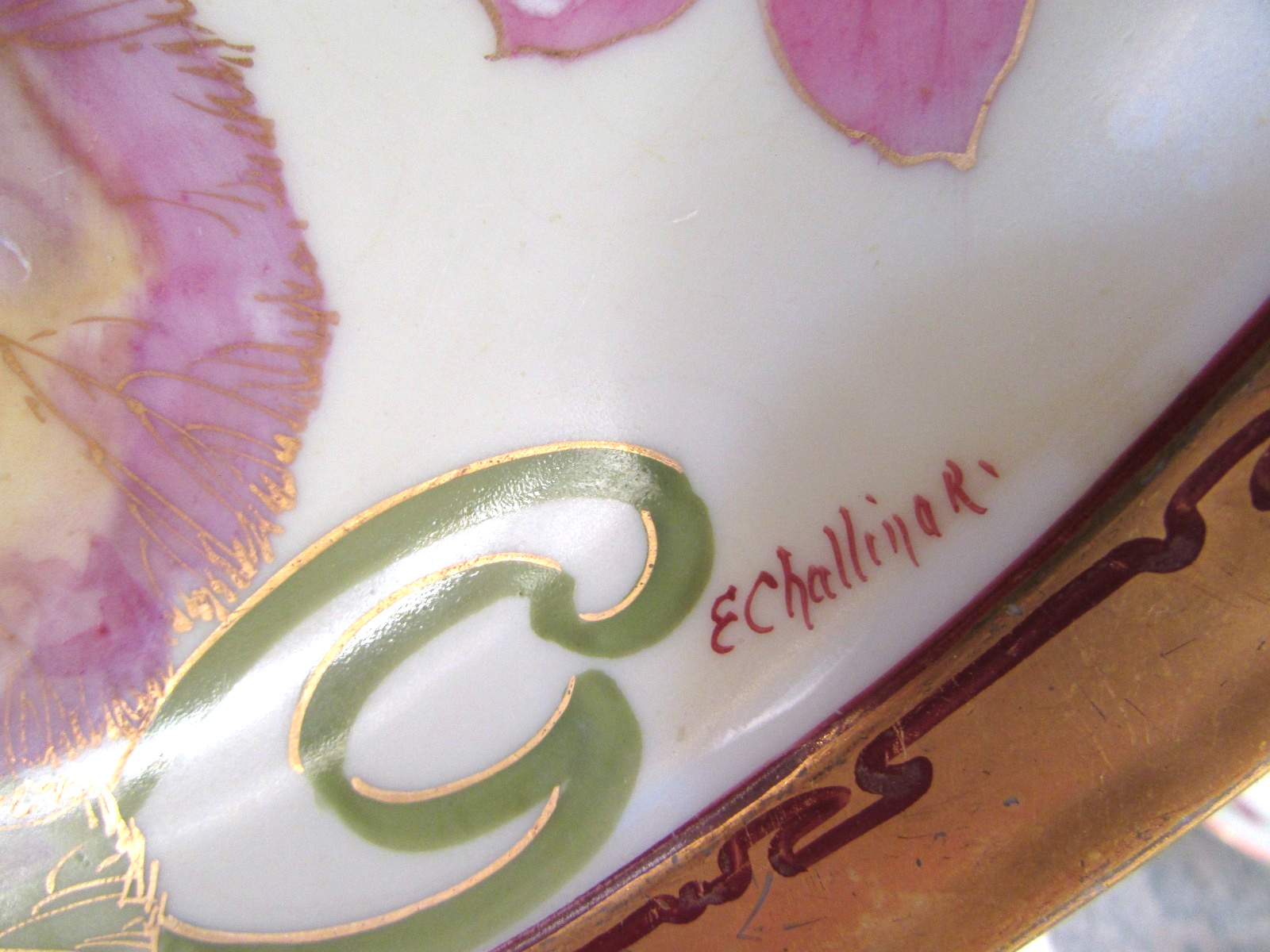 J. P. Limoges France Pickard Pink Lotus Lily Pad Floral Bowl by E. Challinor 10″