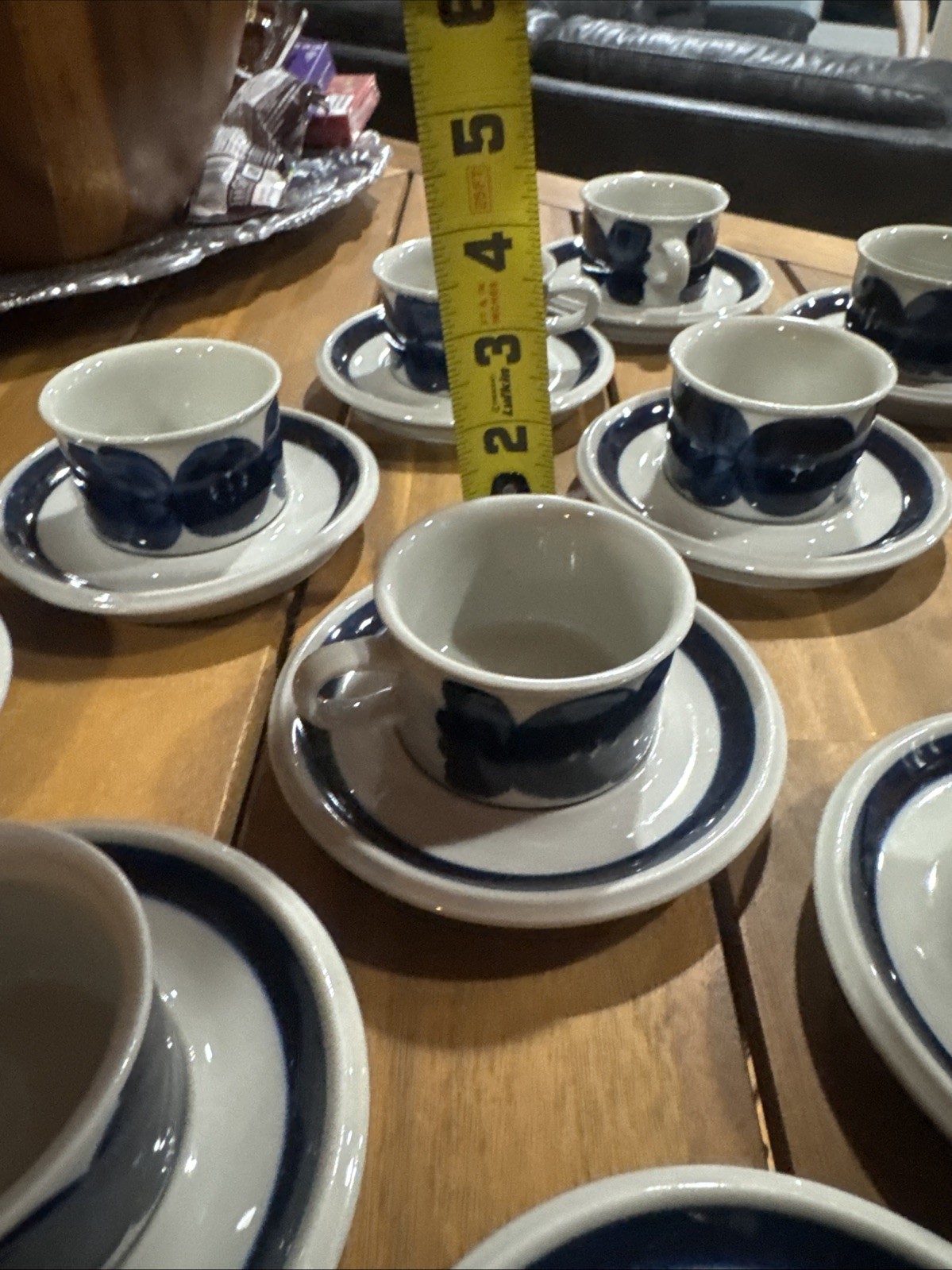 Set Of 12 Arabia Finland Anemone Blue Coffee Tea Mug Cups & Saucers 3 1/2″ Rare