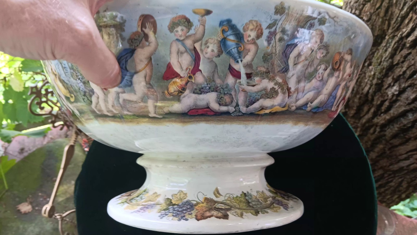 Huge Victorian Ironstone Punch Bowl Bachus Satyr Fawn And Puttis Neoclassical