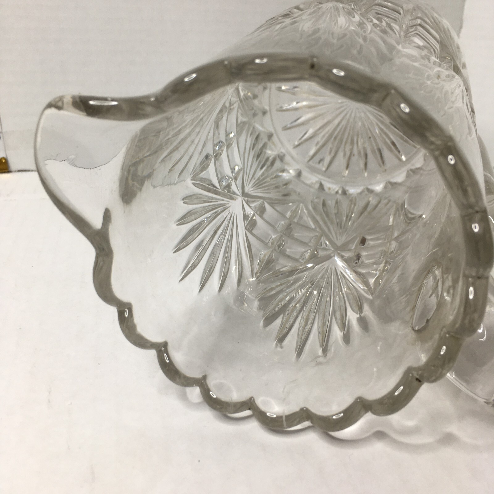 Retro Pressed Lead Glass Water Pitcher Clear Mid Century Modern Vintage 9″