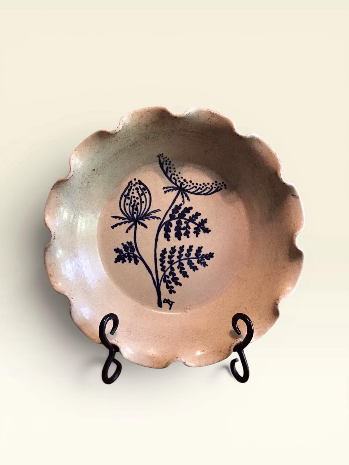 1988 Turn & Burn Pottery of Seagrove North Carolina Pie Dish Queen Anne’s Lace