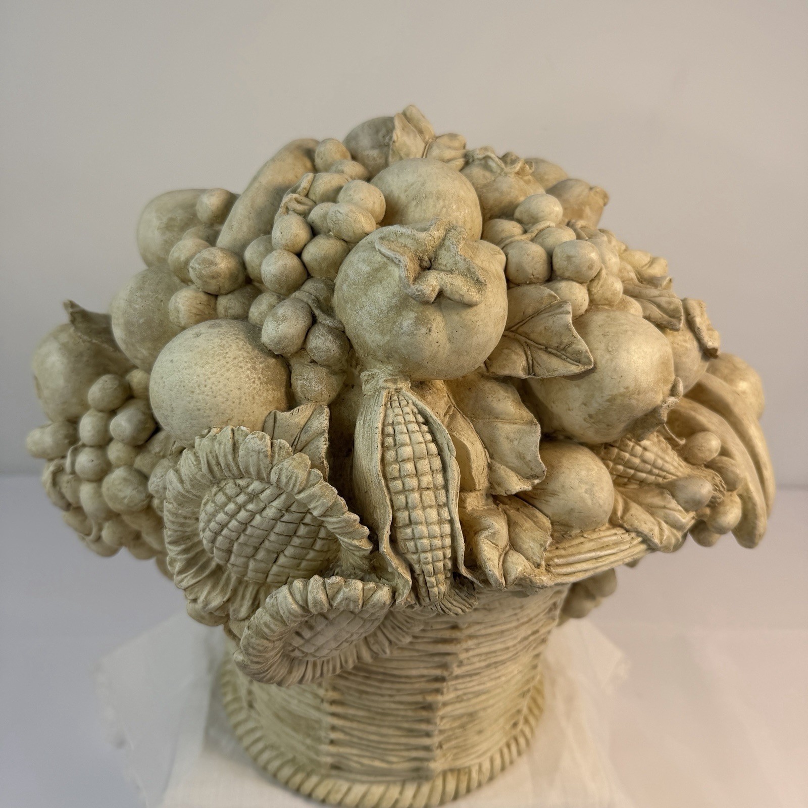 Large Resin Fruit & Flower Basket Centerpiece 12”H Off White Garden Boho Cottage