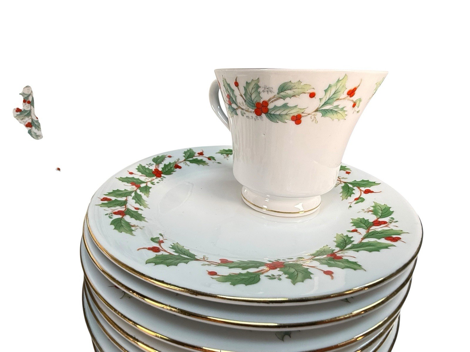 82pc China Pearl NOEL Christmas Dinnerware Set Service for 16 Muted Black Stamp
