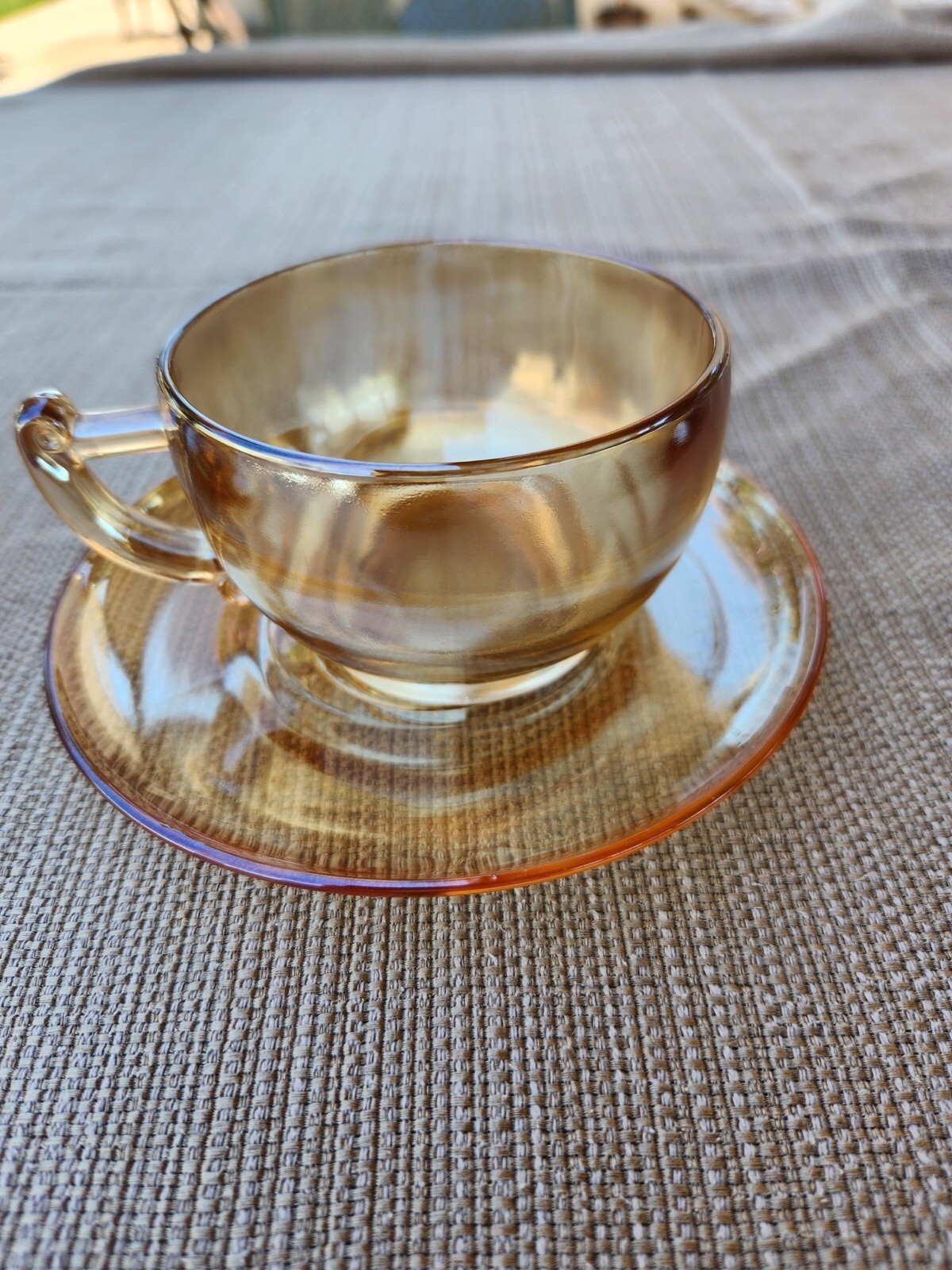 Jeanette Marigold Carnival Glass Cup & Saucer Set X2