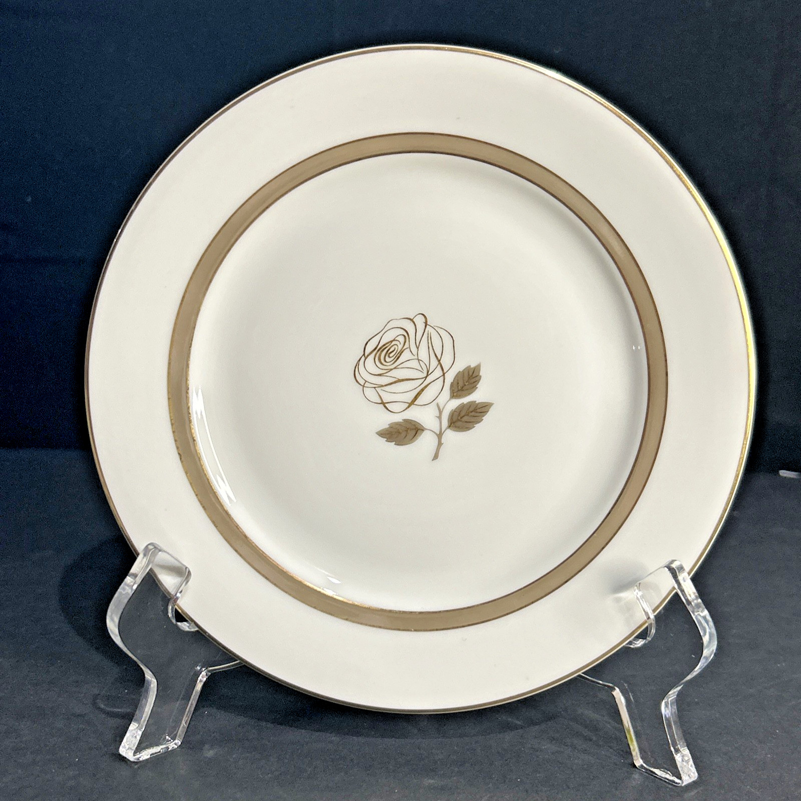 Rosenthal Rose 6” Dessert Bread Plates White w/Gold Rose & Trim Germany Set/6