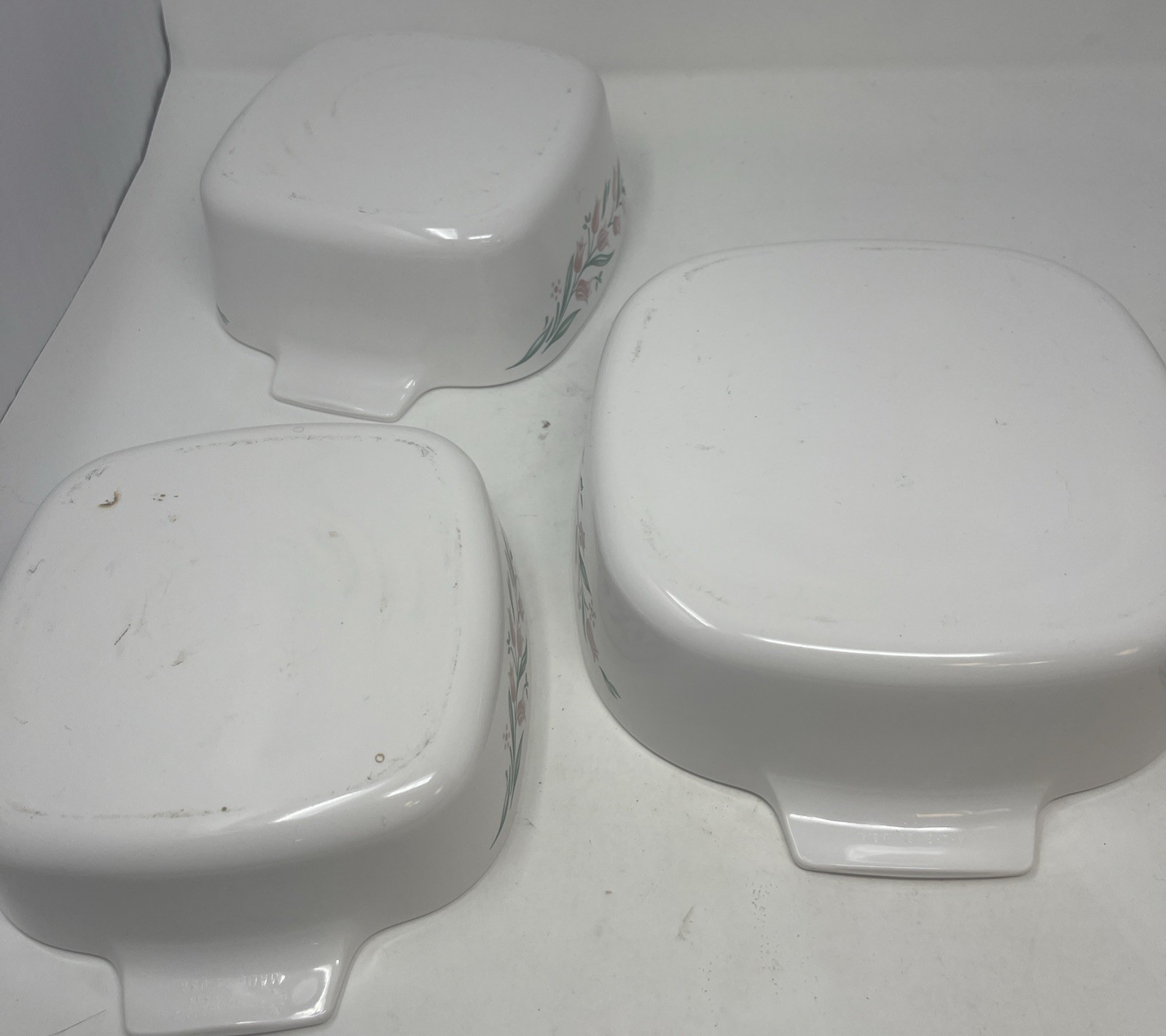 3 VTG Corning Ware Casserole Dishes w/ Lids A-1-B & A-2-B Rosemarie Pink Tulip