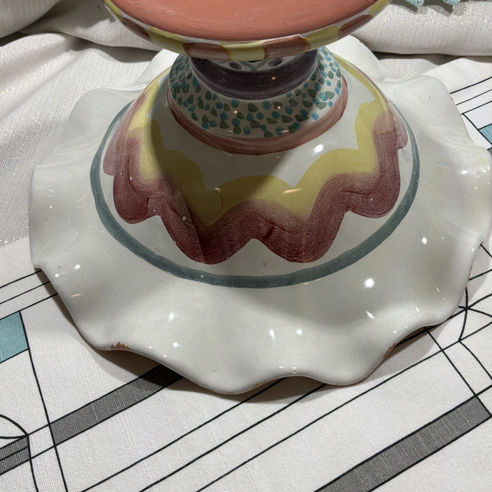 Mackenzie Childs Keukenbof Large Pedestal Fluted Compote Bowl 12” 1993