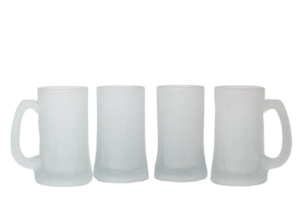 Tiara Indiana Glass Set of 4 Frosted Tankard Mugs & Pitcher Patio Beverage Set