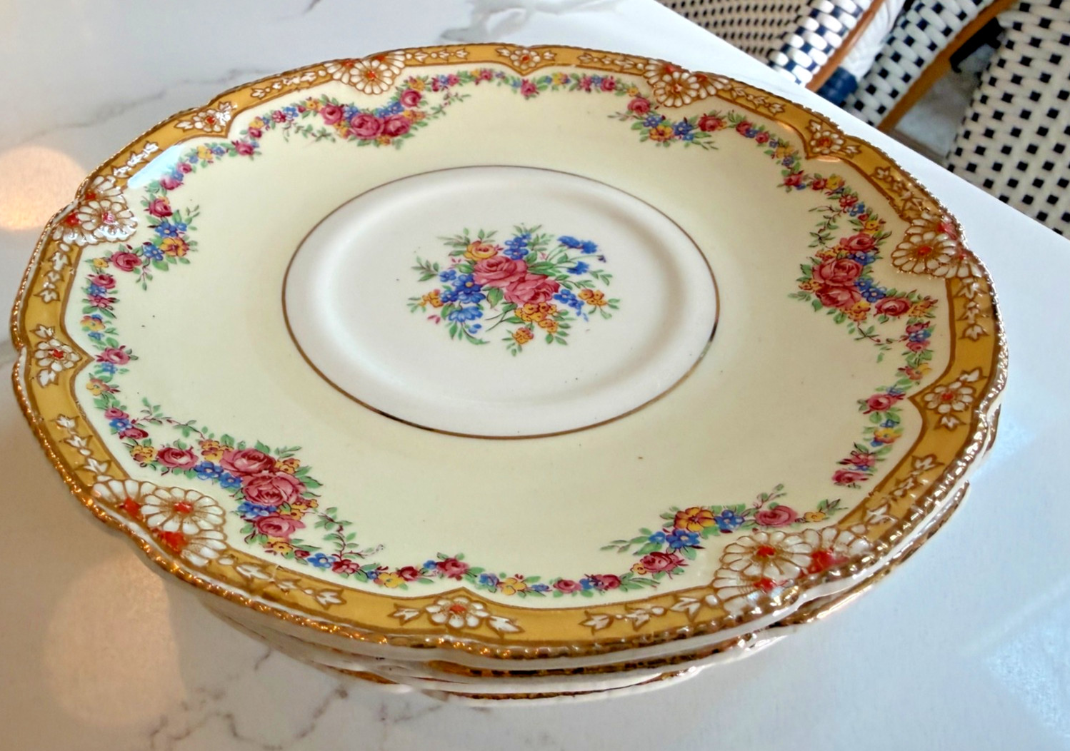 John Maddock & Sons-Royal Ivory- “Henley” Set of 2 Bread Plates Floral Antique