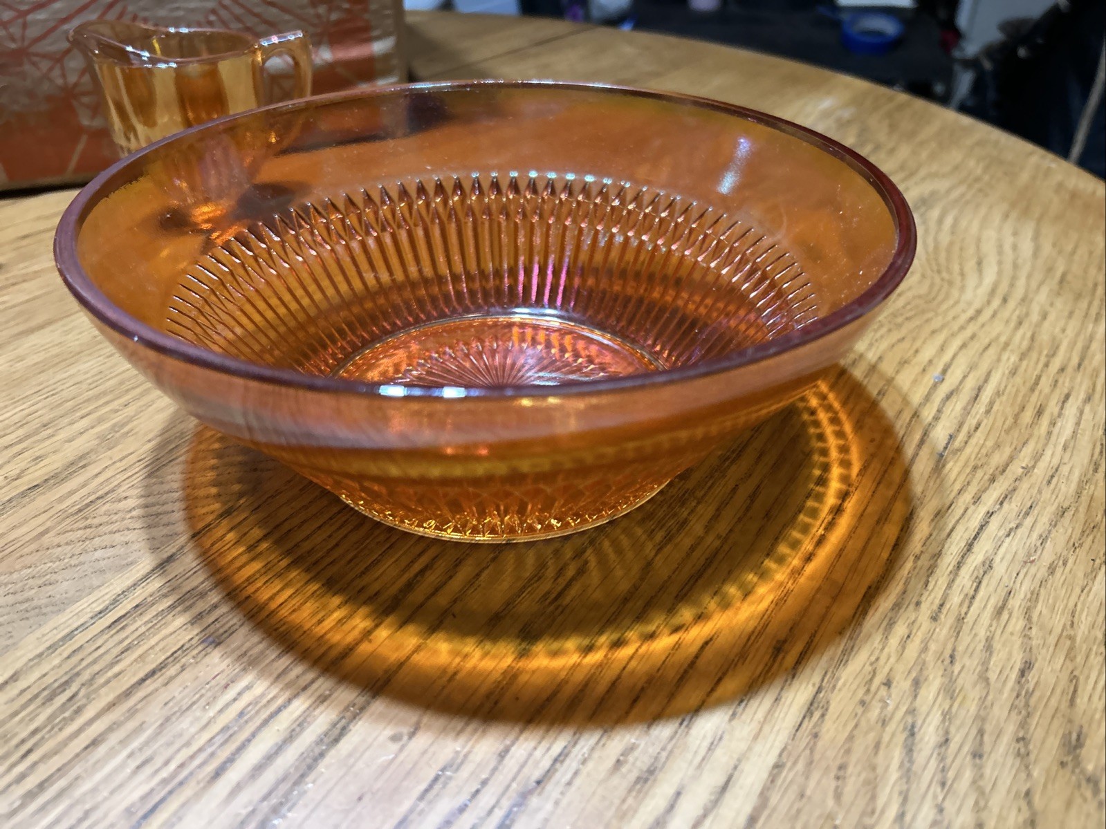 Vintage glass ware 35 Piece Set Jeannette Glass Co. Original Box gold orange