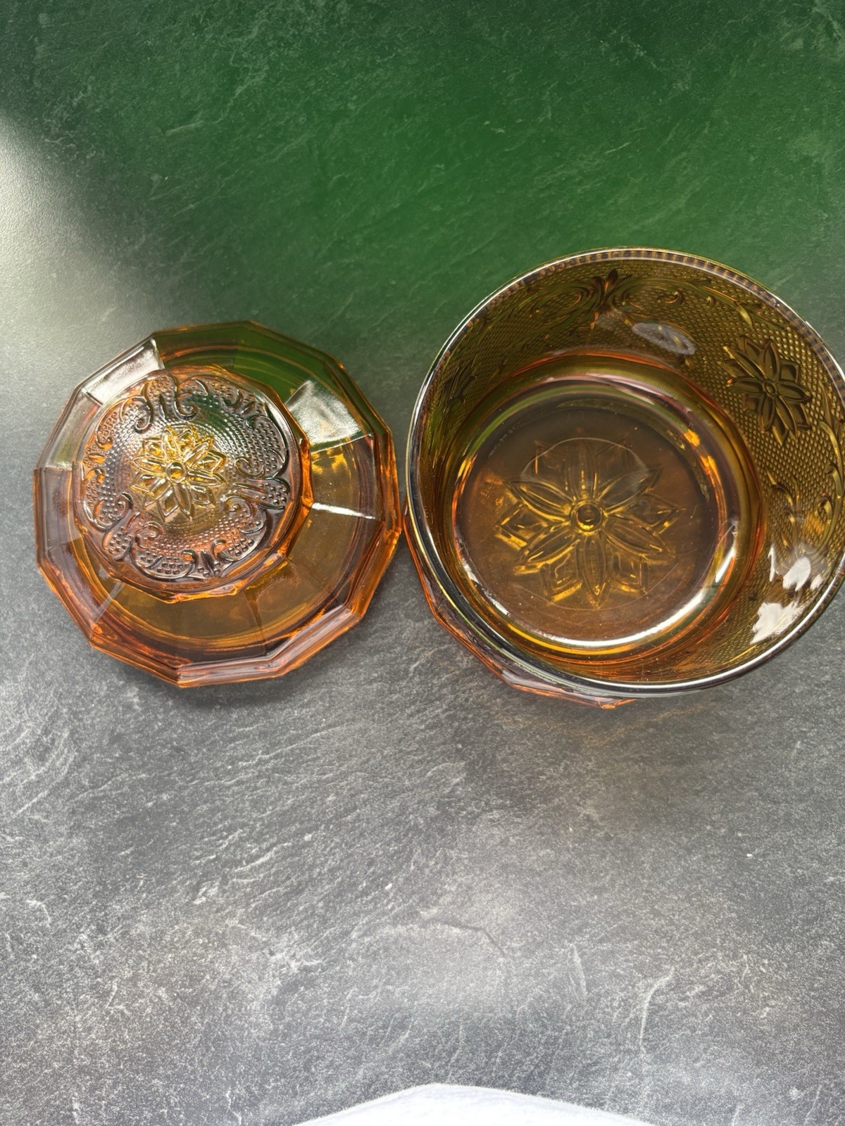 Vintage Tiara Indiana Glass Co. Amber Candy Jar Canister 5.5” Tall With Lid