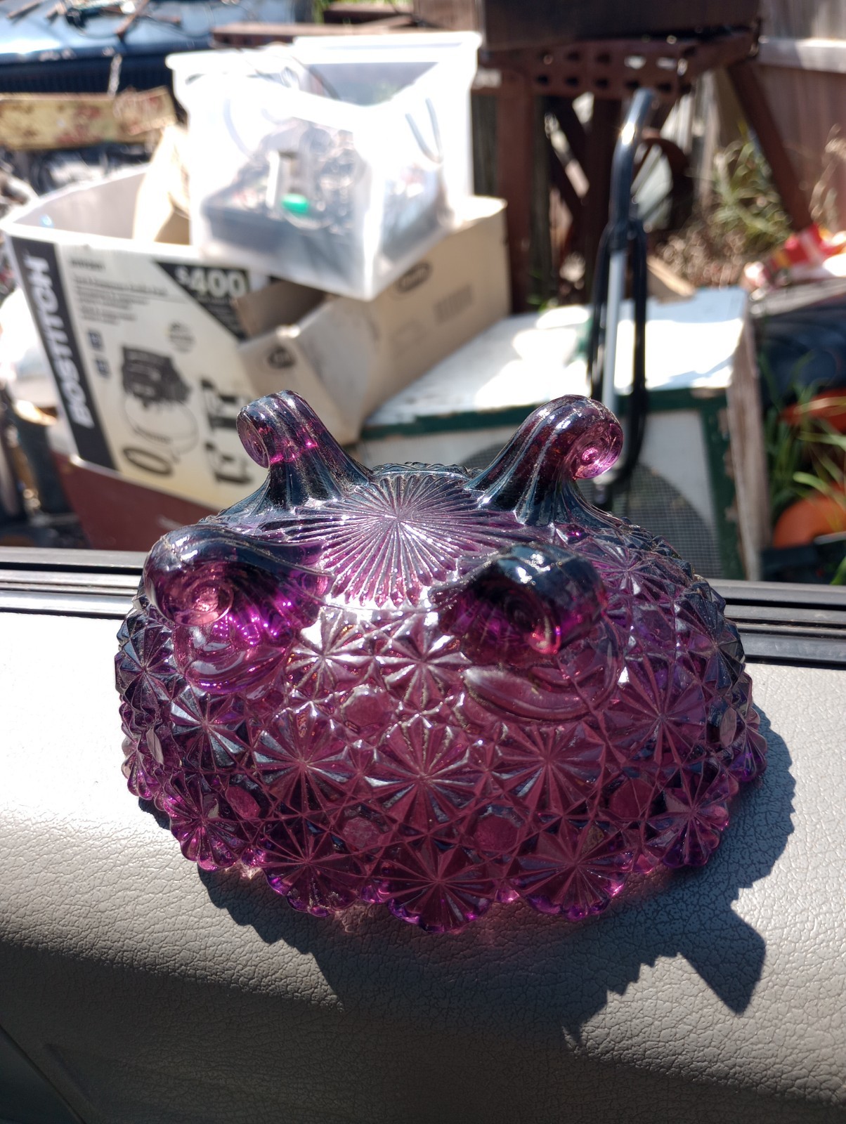 Vintage LG Wright Purple Amethyst Daisy And Button Footed Trinket Candy