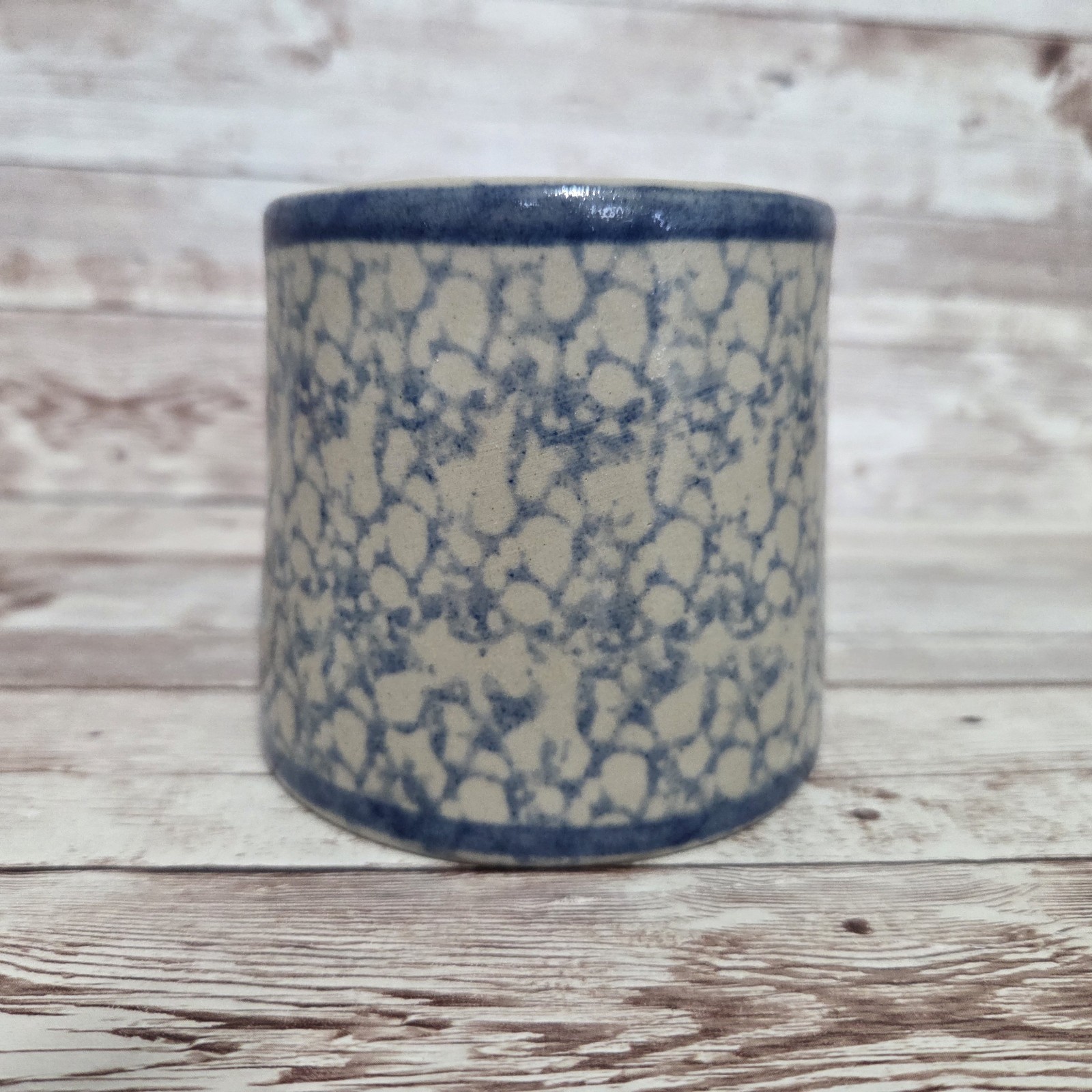 Vintage Beaumont Brothers Pottery Blue Spongeware Coffee Mug Salt Glaze