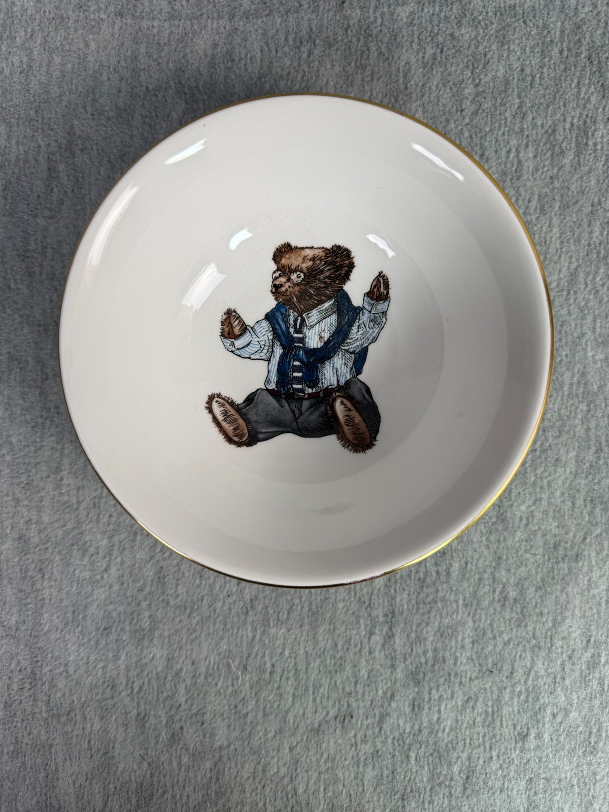 Ralph Lauren Wedgwood Polo Bear Bowl & Salad Plate 1992 Gold Rims