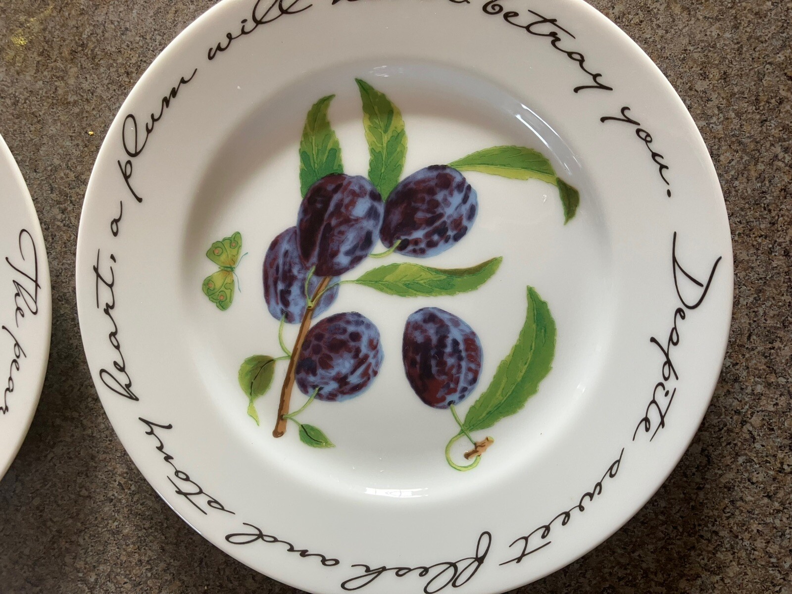 Williams Sonoma Orchard Suite Salad Plates Set of 3 Plum Peach Apple NEW COND