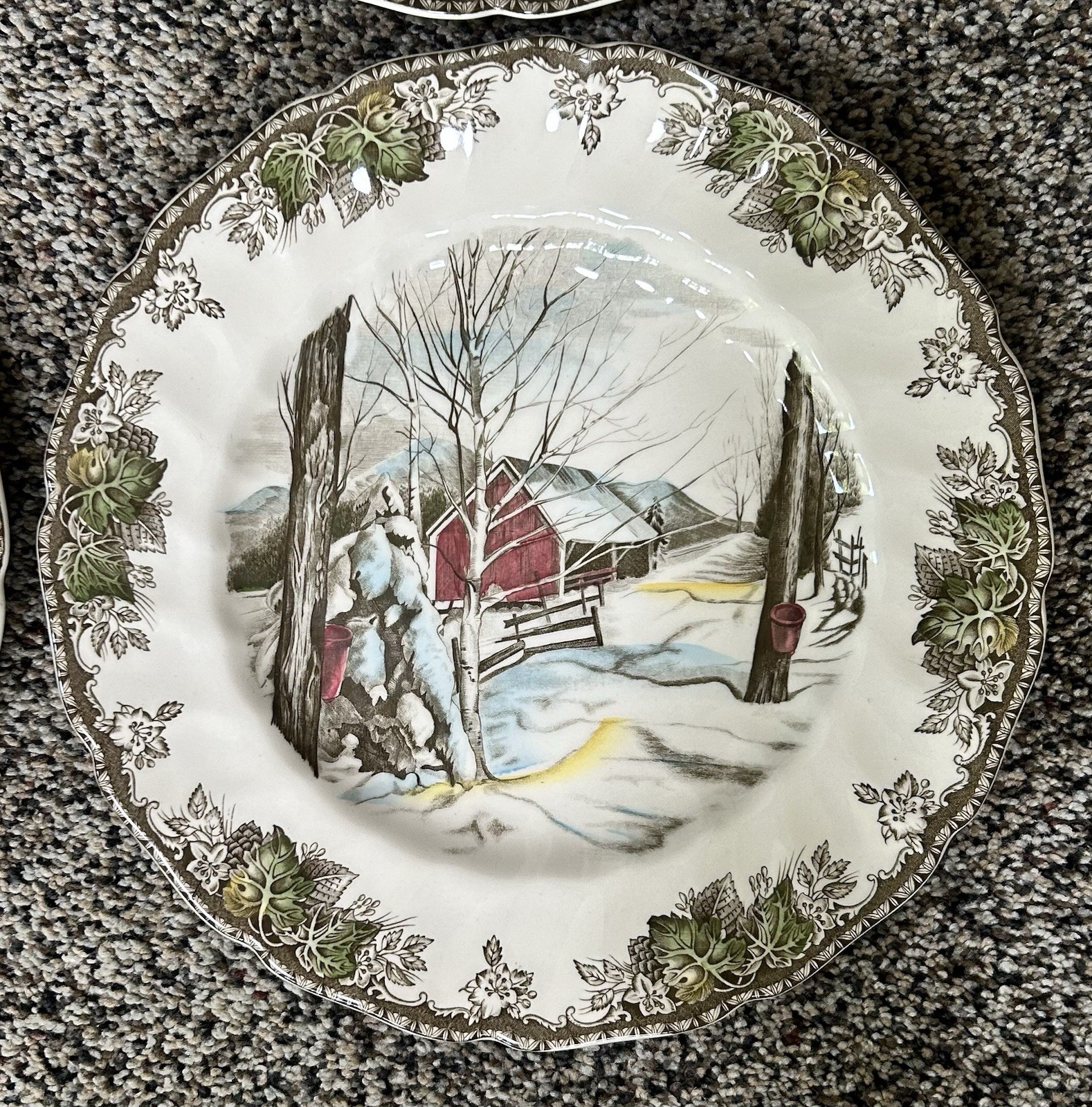 Vtg The Friendly Village 4 Plates Covered Bridge Hayfield Johnson Bros England