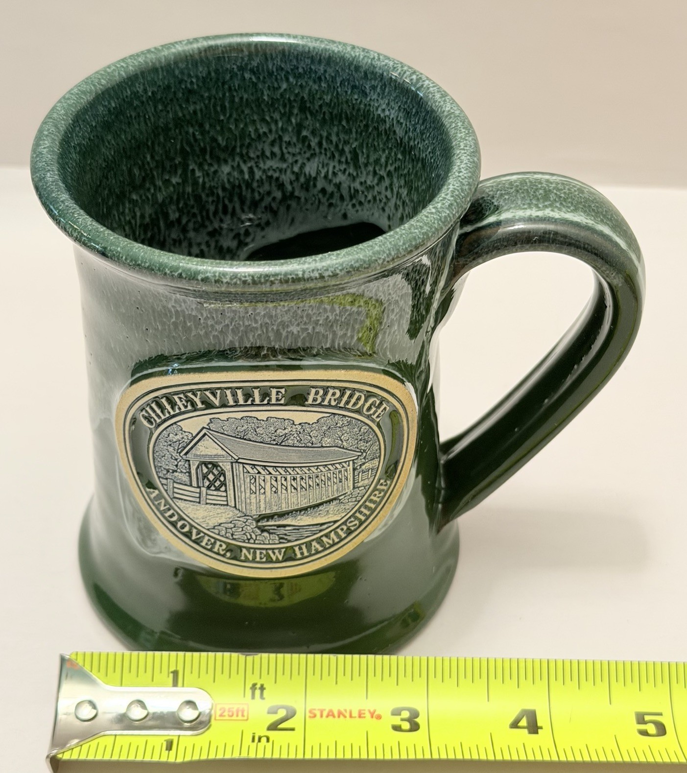 Deneen Pottery USA 2012 Andover NH Cilleyville Covered Bridge Green Glaze Rare