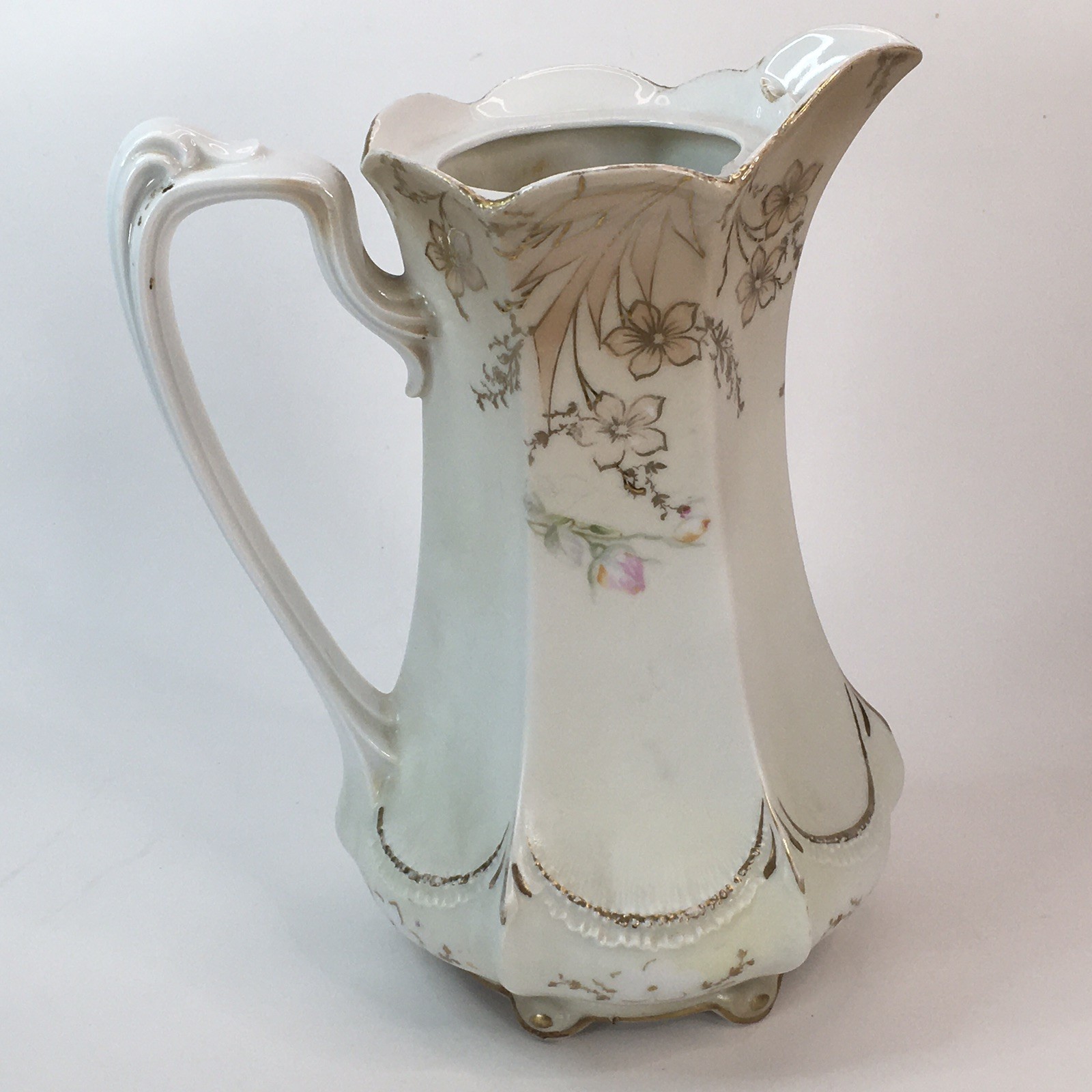 Antique RS Prussia Red Mark Chocolate Pot White Body W/ Pink Rose Gold Accent