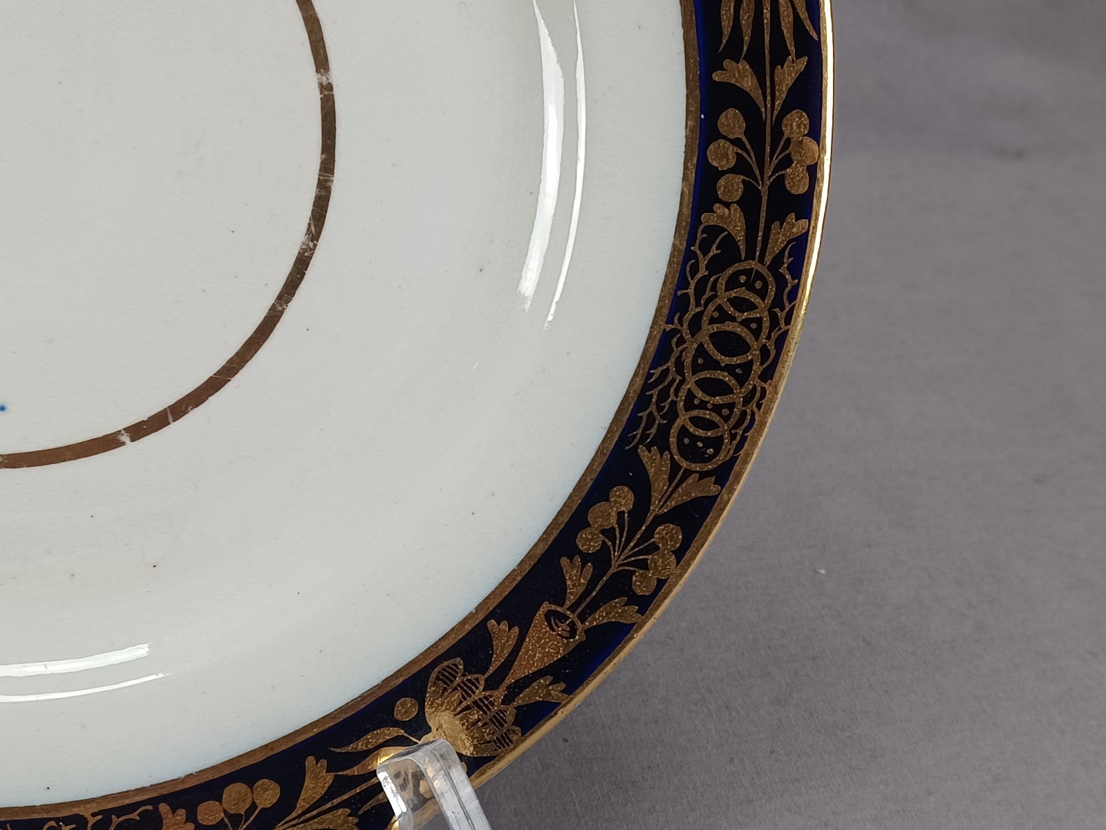 Chamberlain Worcester Gold Floral & Cobalt Border 9 1/8 Inch Plate C1800-1820 B