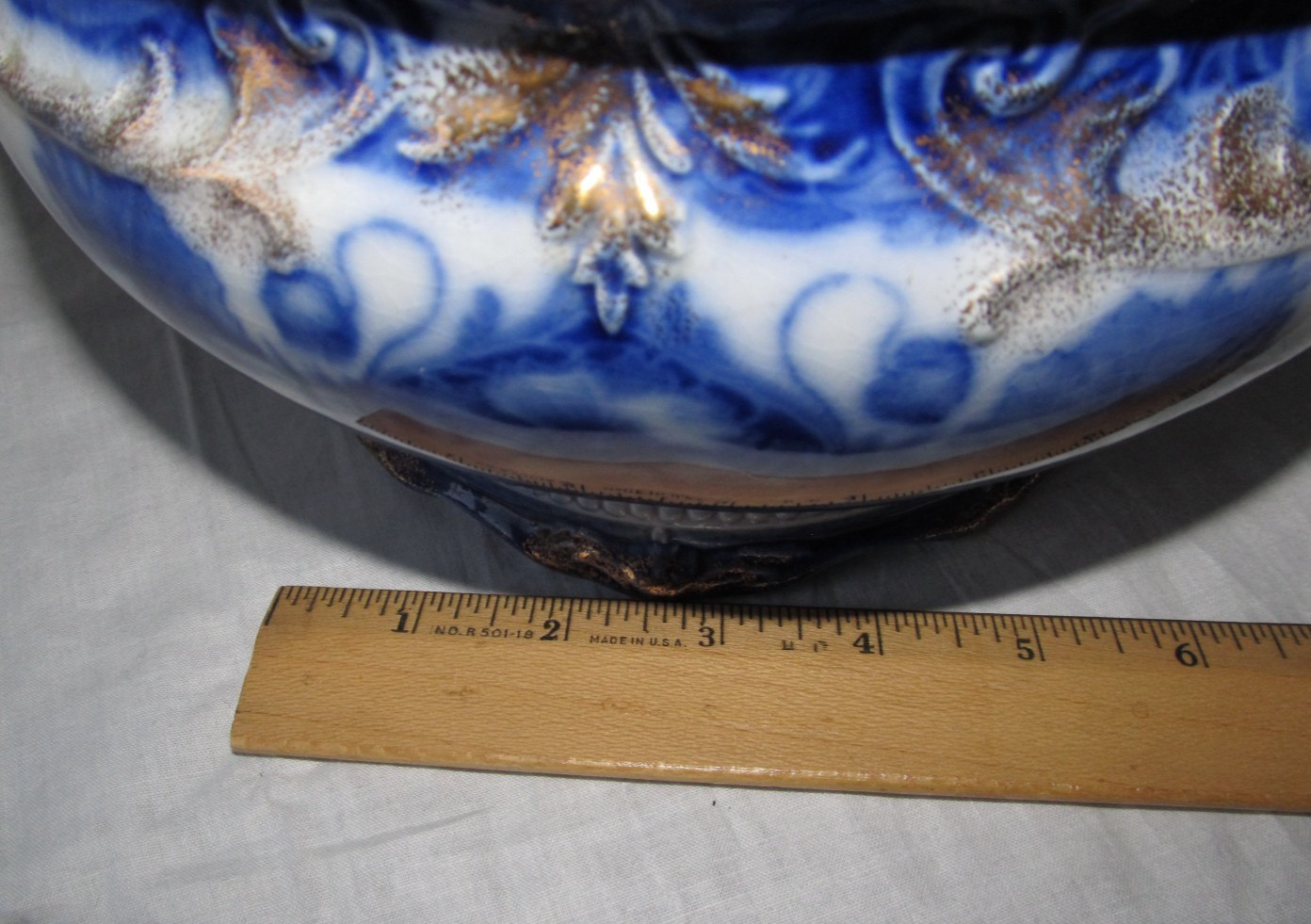 Victorian Flow Blue Chamber Pot Gold Gilt J&G Meakin “Moderna” Antique 1895-1915