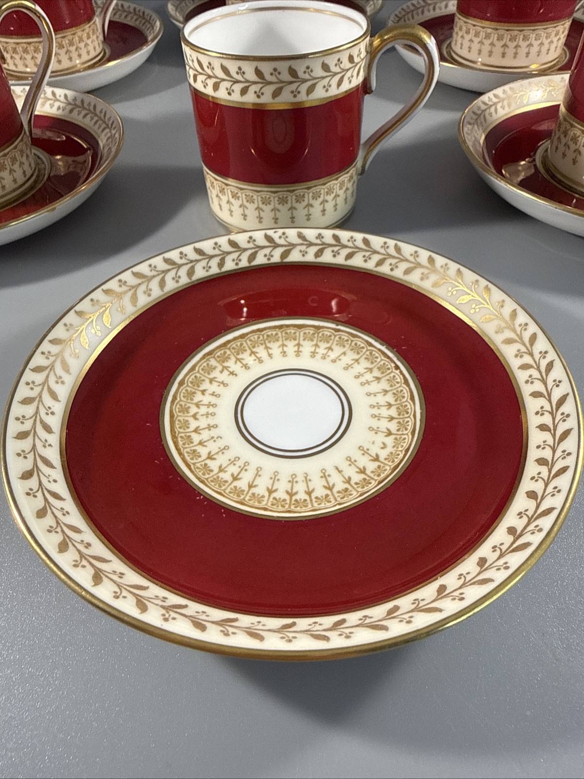 Set-6 Royal Staffordshire Demitasse Cup & Saucer Sets Burgundy Gold A15242