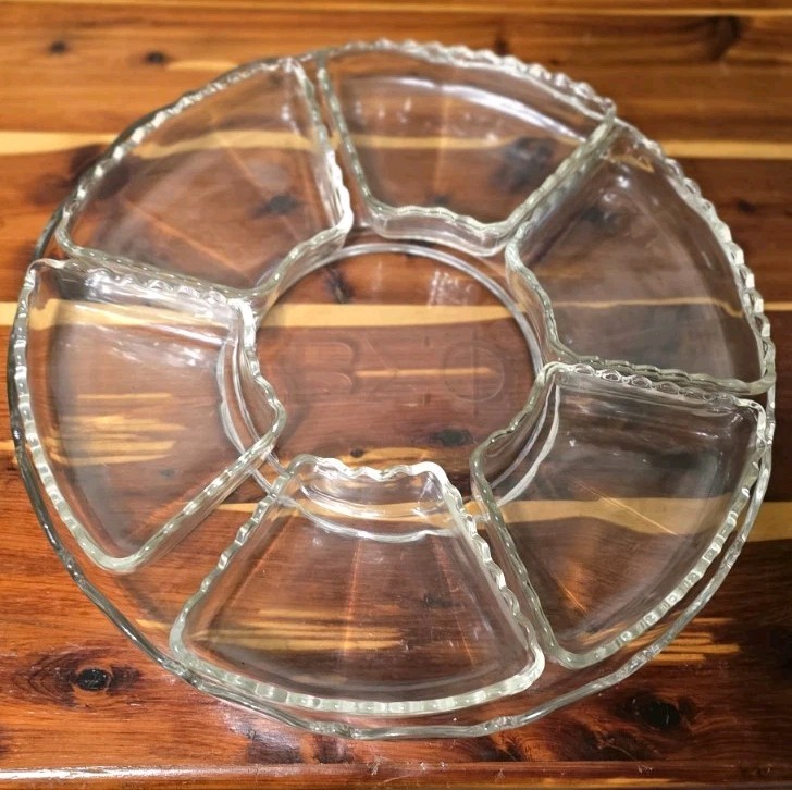 Vintage 14″ Anchor Hocking EAPC Glass 7-Piece Relish Set Tray Platter Beta Sigma
