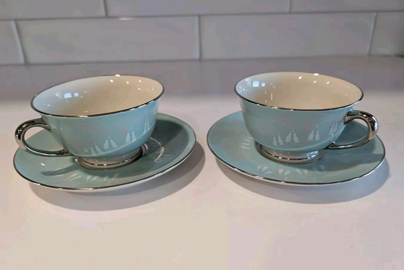 Vintage 1963 Nancy Prentiss “Foxhall” Fine China Set Of 2 Tea Cup And Saucers