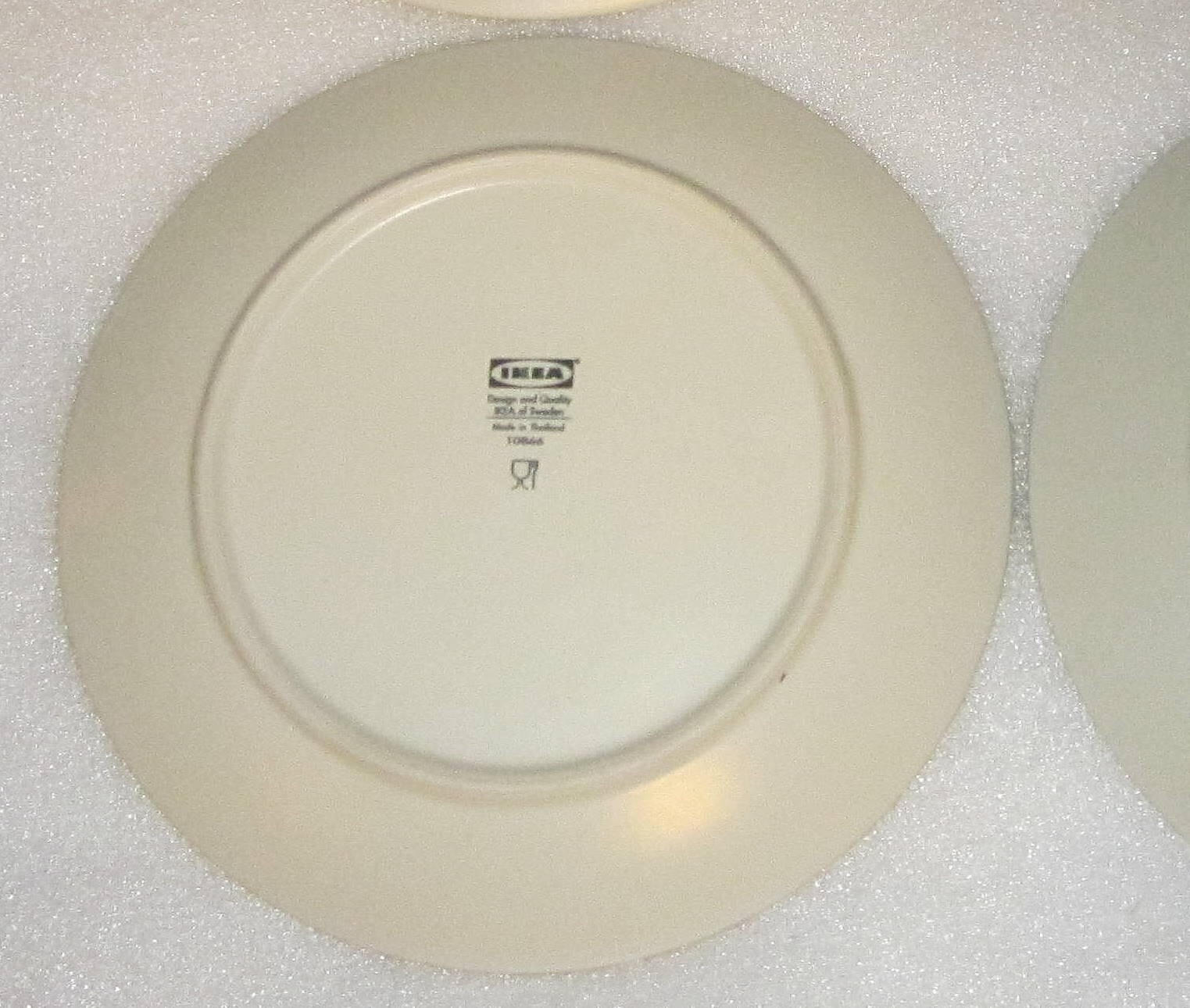 SET 4 IKEA 7 7/8″ BEIGE TAN PALE GREEN COUPE SALAD PLATES THAILAND 10866 DINERA