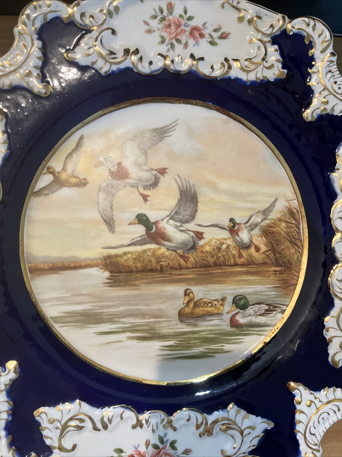 Racater Wall Plate Geese Ducks Fancy Edge Made In Spain Vintage MCM 13” READ