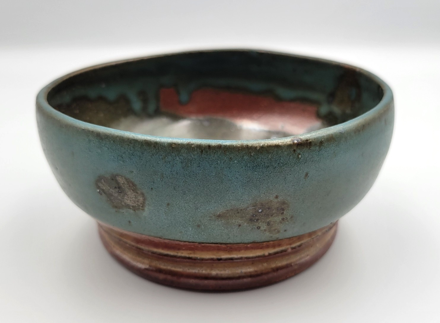 Hand Thrown Art Pottery Bowl Multi Layer Glaze Green Blue Red NM Artist Signed