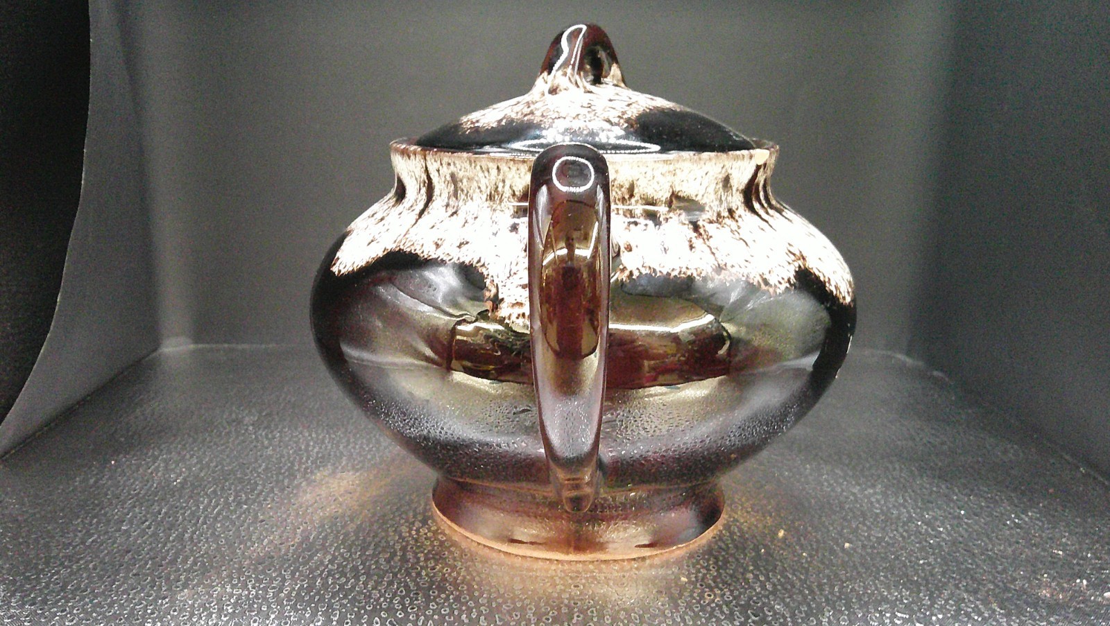Vintage Royal Canadian Art Pottery Dripless Tea Pot Dark Brown&White Drip Glaze