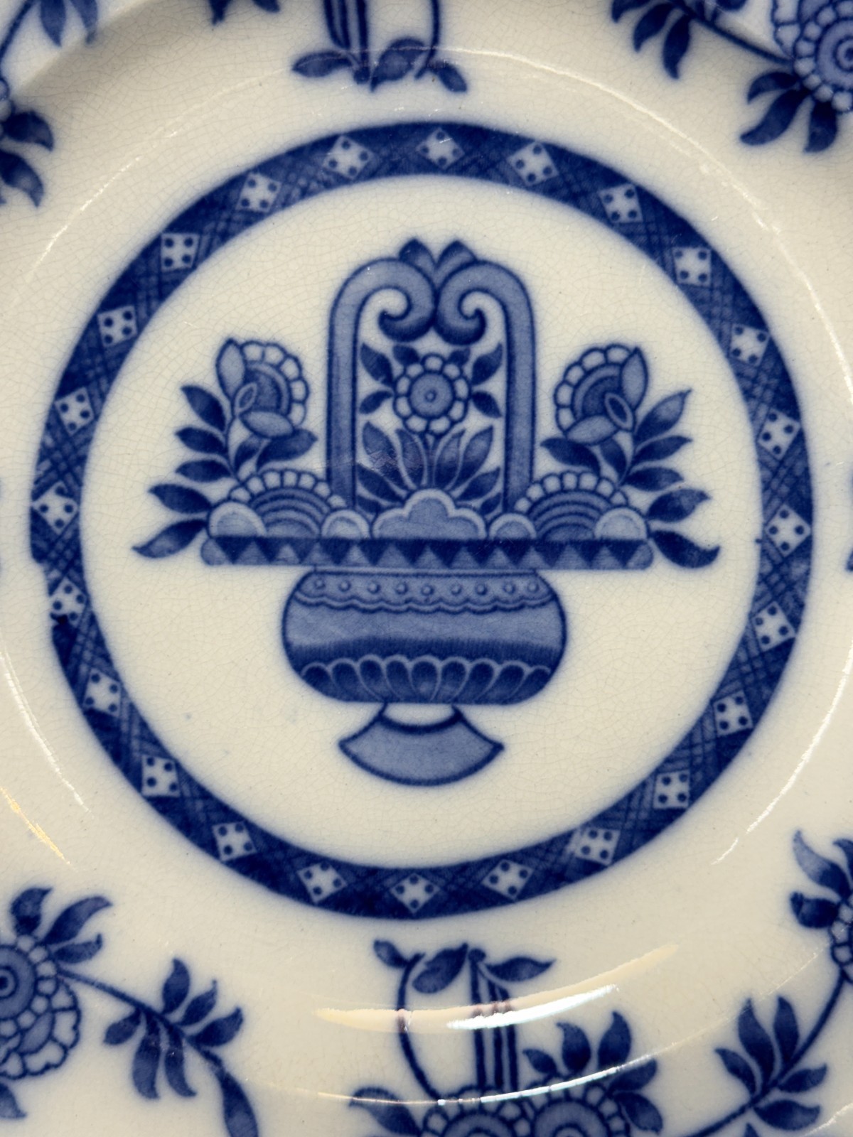 Upper Hanley Pottery England Delph Blue White Plate 9.1″ Semi Porcelain Antique
