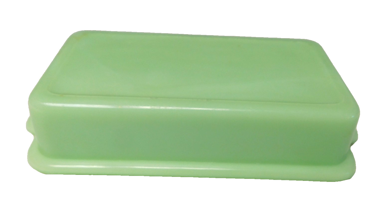 VINTAGE 1930’S JEANNETTE GREEN JADEITE BUTTER DISH & COVER EMBOSSED TOP