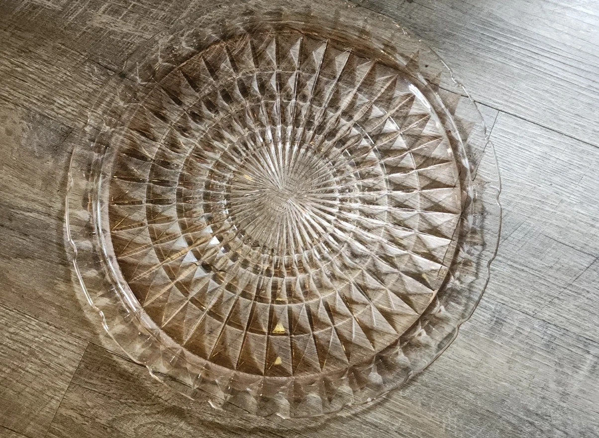 Windsor Pink Depression Glass Serving Plate Platter Jeanette Diamond Pattern