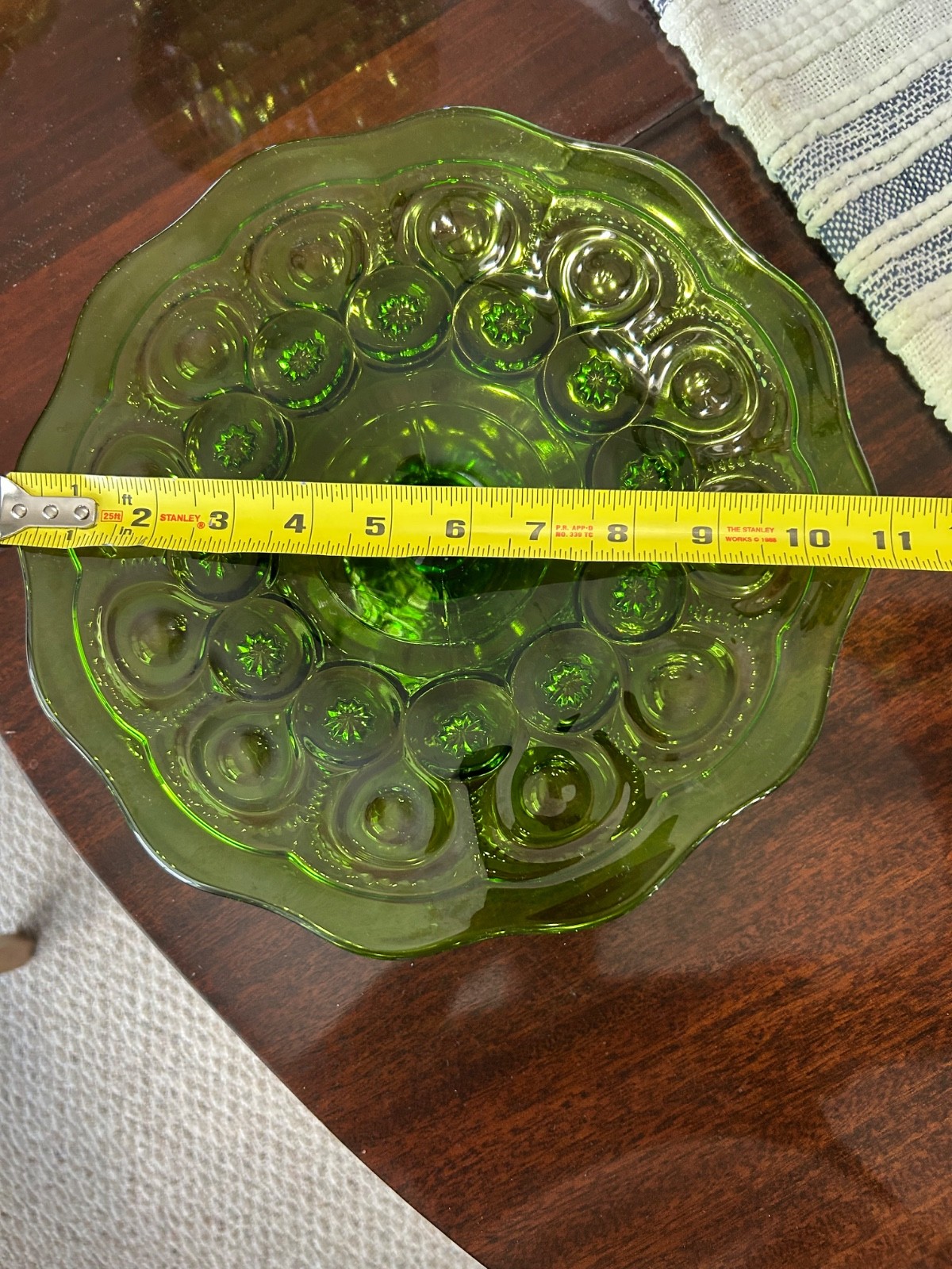 Vintage 4pc L.E. Smith Green Moon & Stars Set Cake Pedestal 2 Bowls 1 Compote