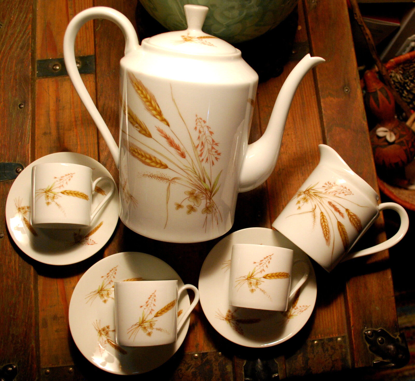 LIMOGES Antique Coffee Pot Set FRANCE 8 pc- Porcelain Cups Saucers, Creamer EXC