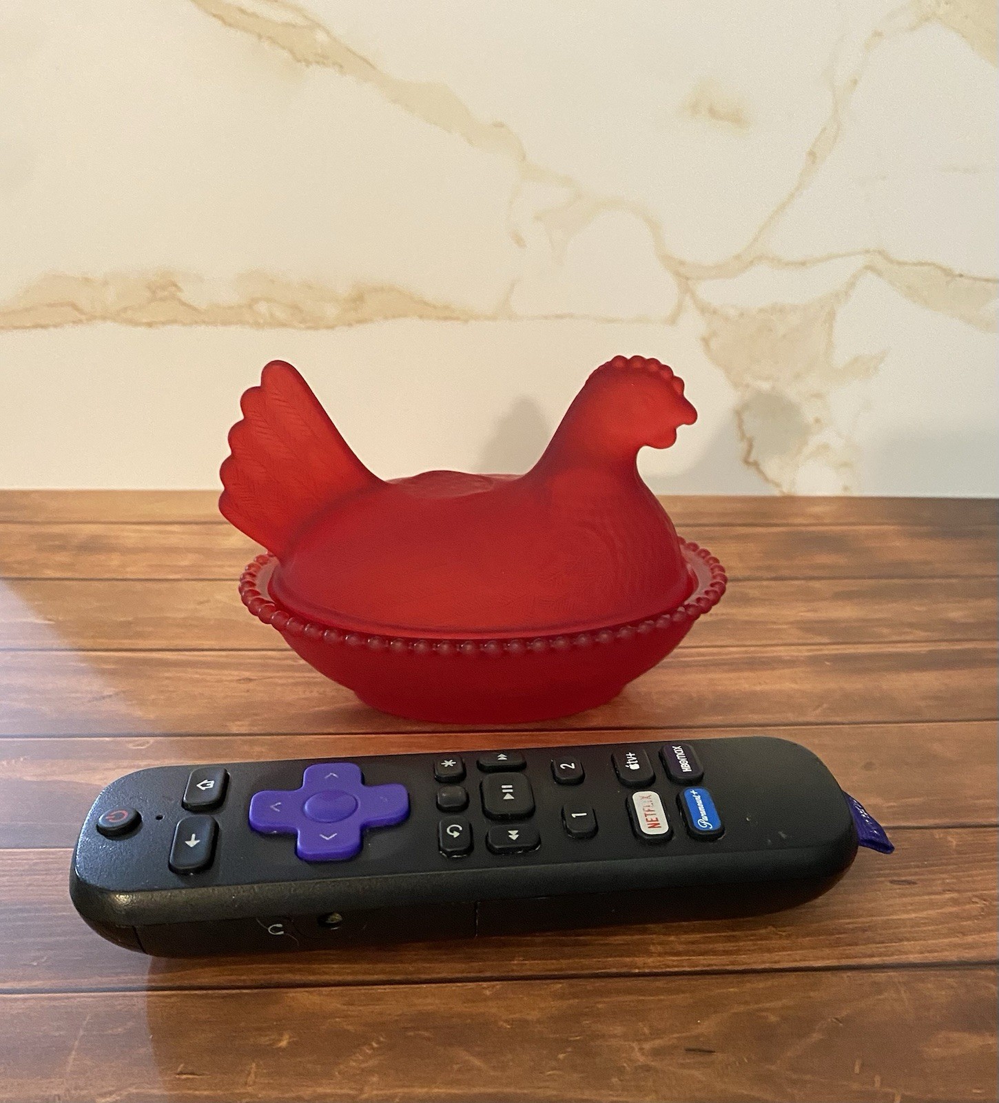 Red Glass Chicken Hen Covered Dish w/ Lid, Matte Finish, Round, 2pc Set