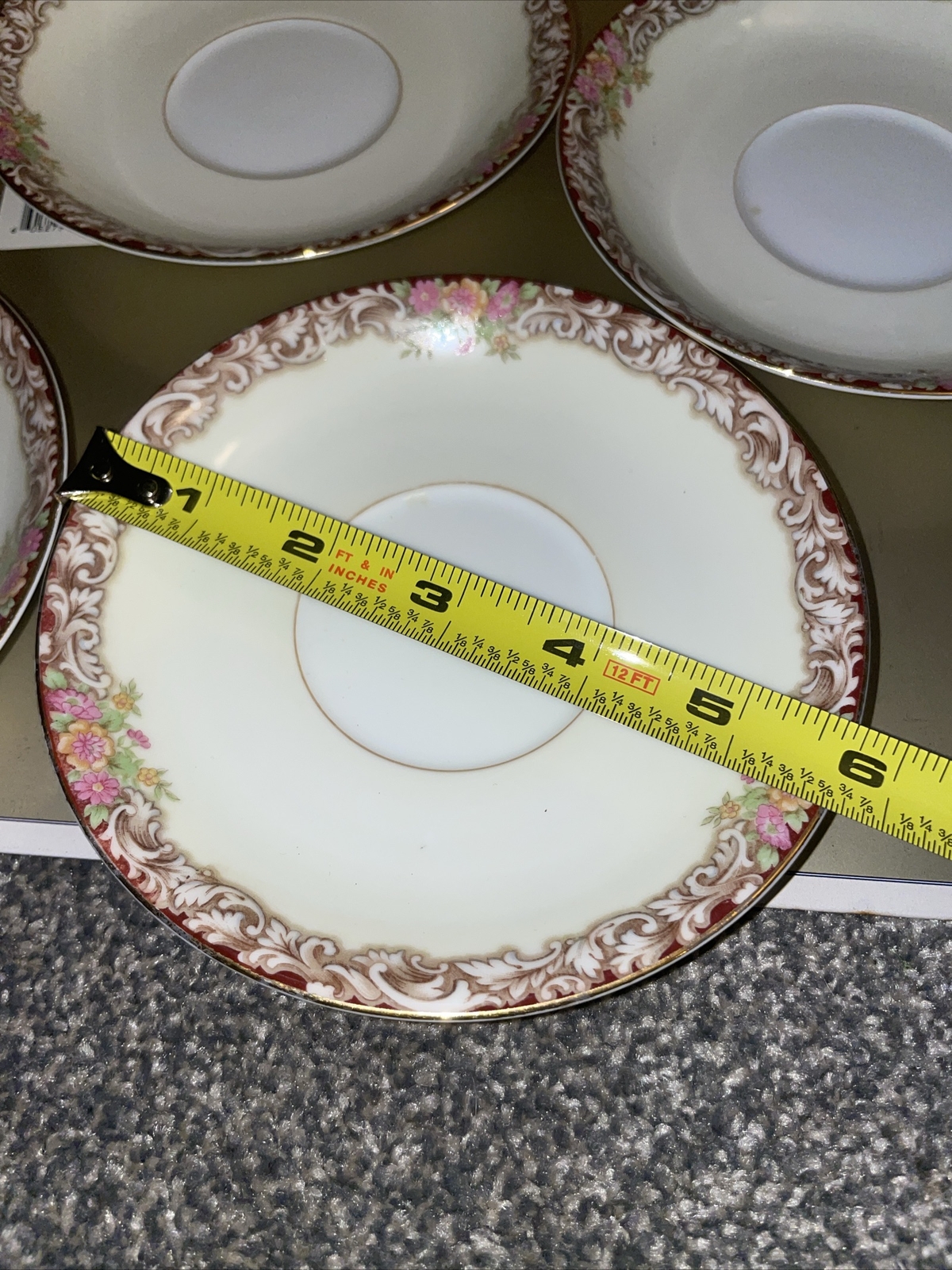 Noritake China Harmony 3906 Gold Trim, Red Brown Floral- TEACUP SAUCERS Lot Of 5