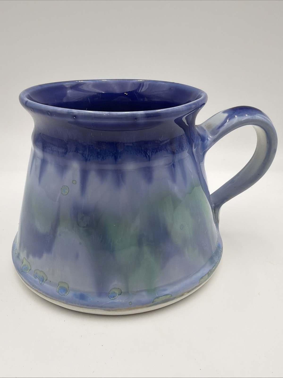 Edgecomb Potters Mug Soup Maine Studio Drip Glaze Blue & Green Tones Wide Bottom