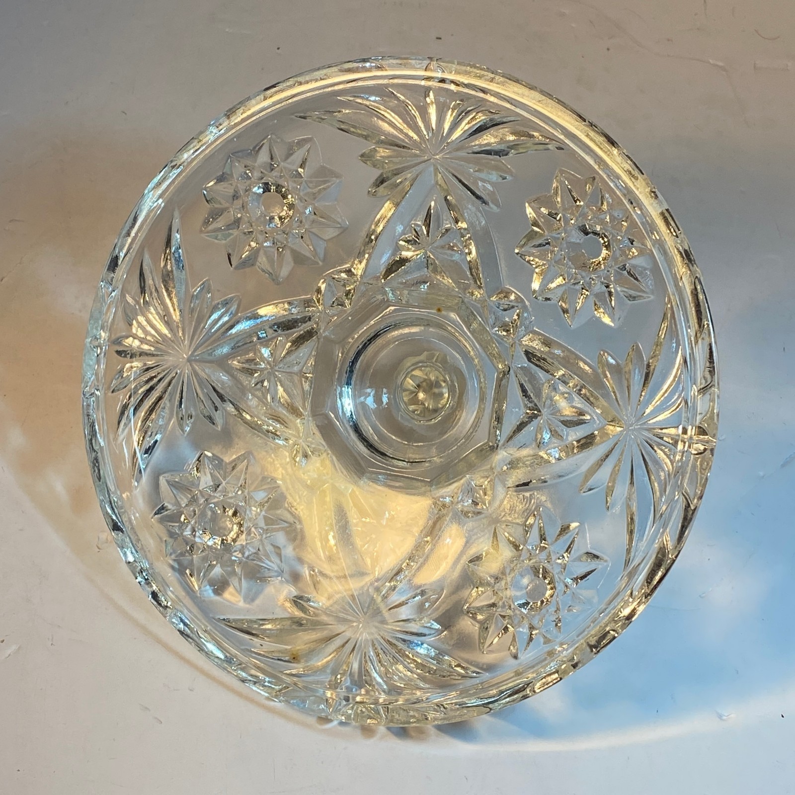 Vintage Glass Candy Dish Lid Only Hocking Star Pattern 7″