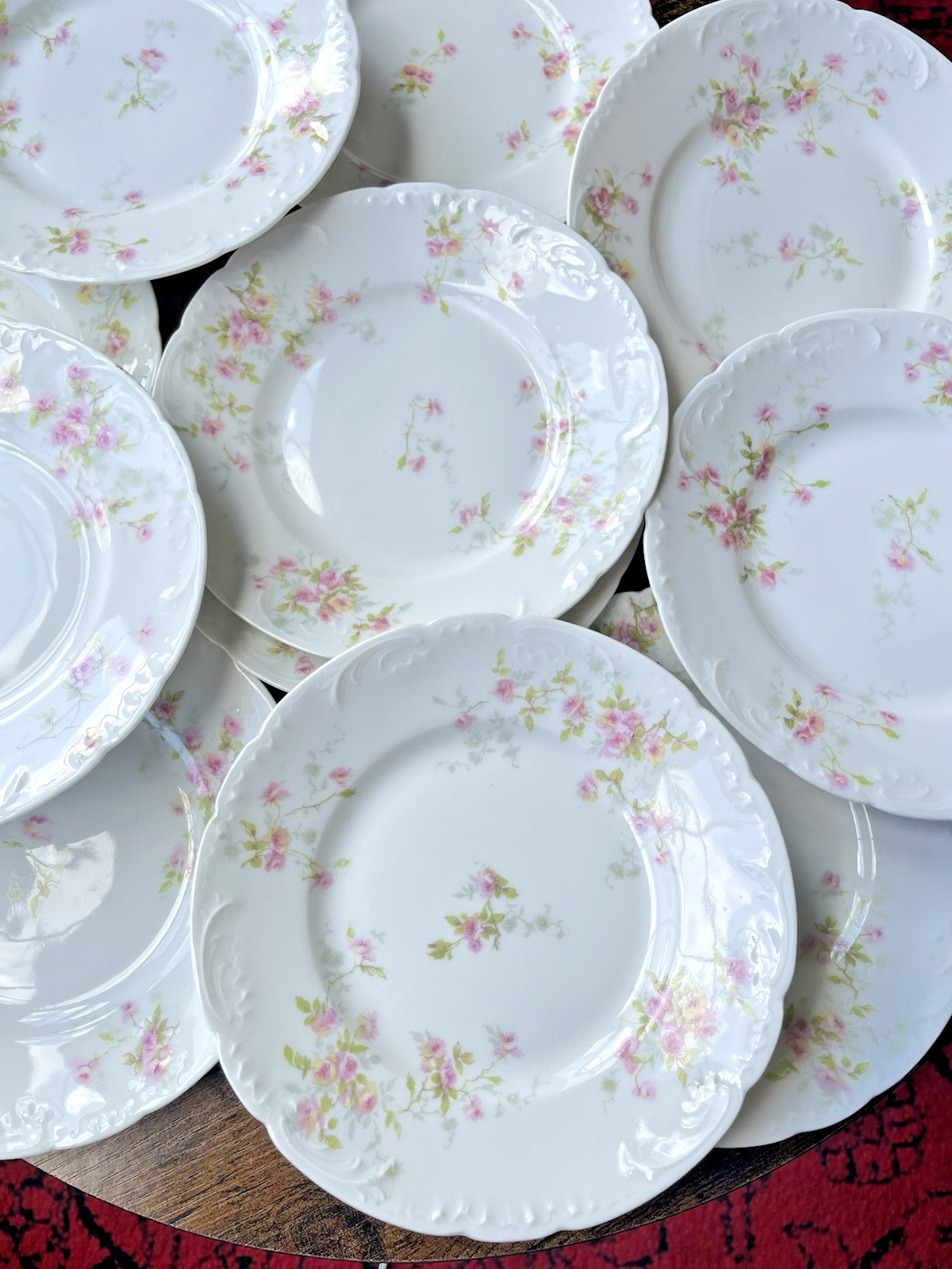 12 DESSERT PLATES Schleiger 150-5 Theodore Haviland Limoges Set Antique Floral