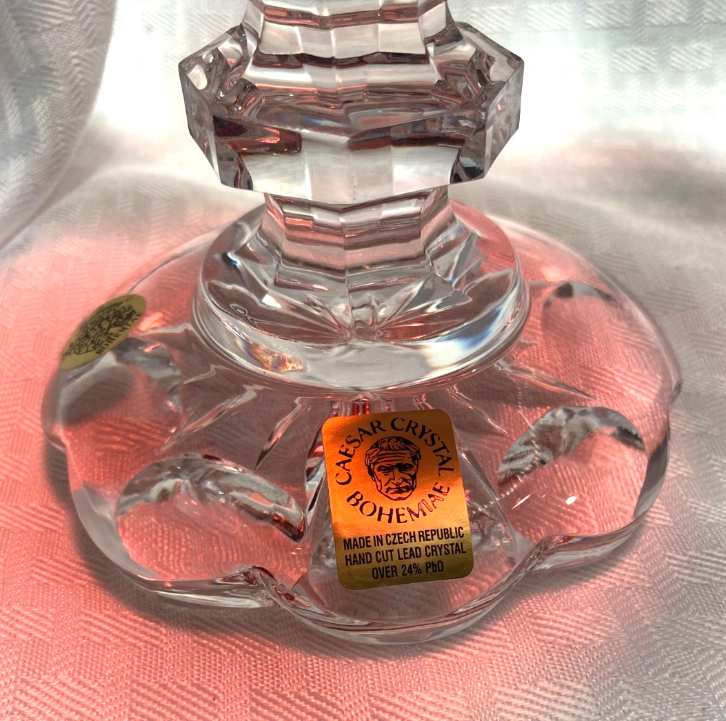 CAESAR BOHEMIAE DIADEM PEDESTAL BOWL 11″ CASED RED CUT TO CLEAR CRYSTAL BOHEMIAN