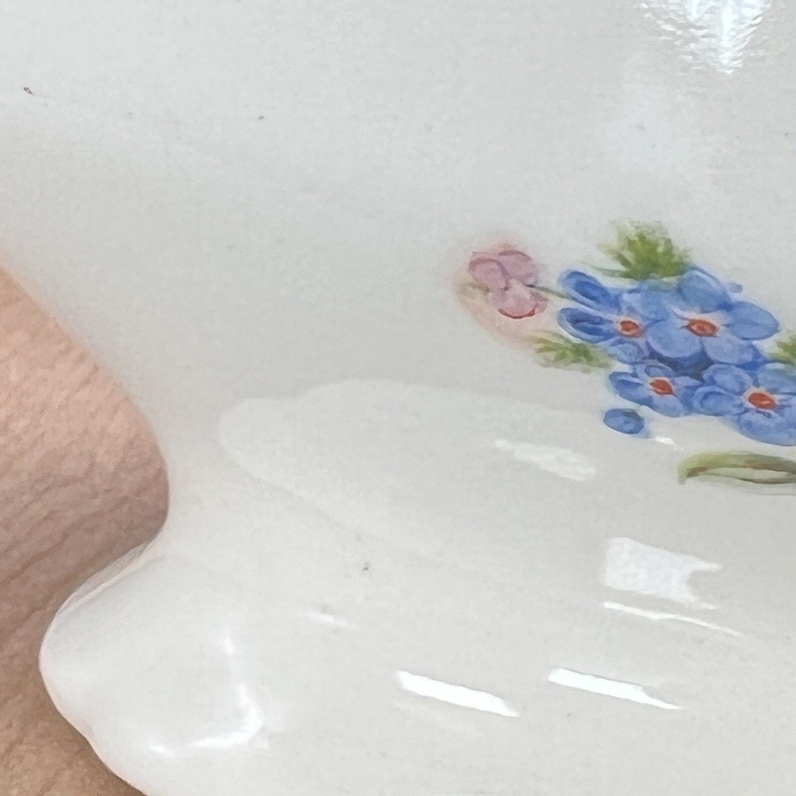 Gravy Boat Gold Trim & Handle Forget Me Nots Floral Vtg Gold Trim Signed F.W.