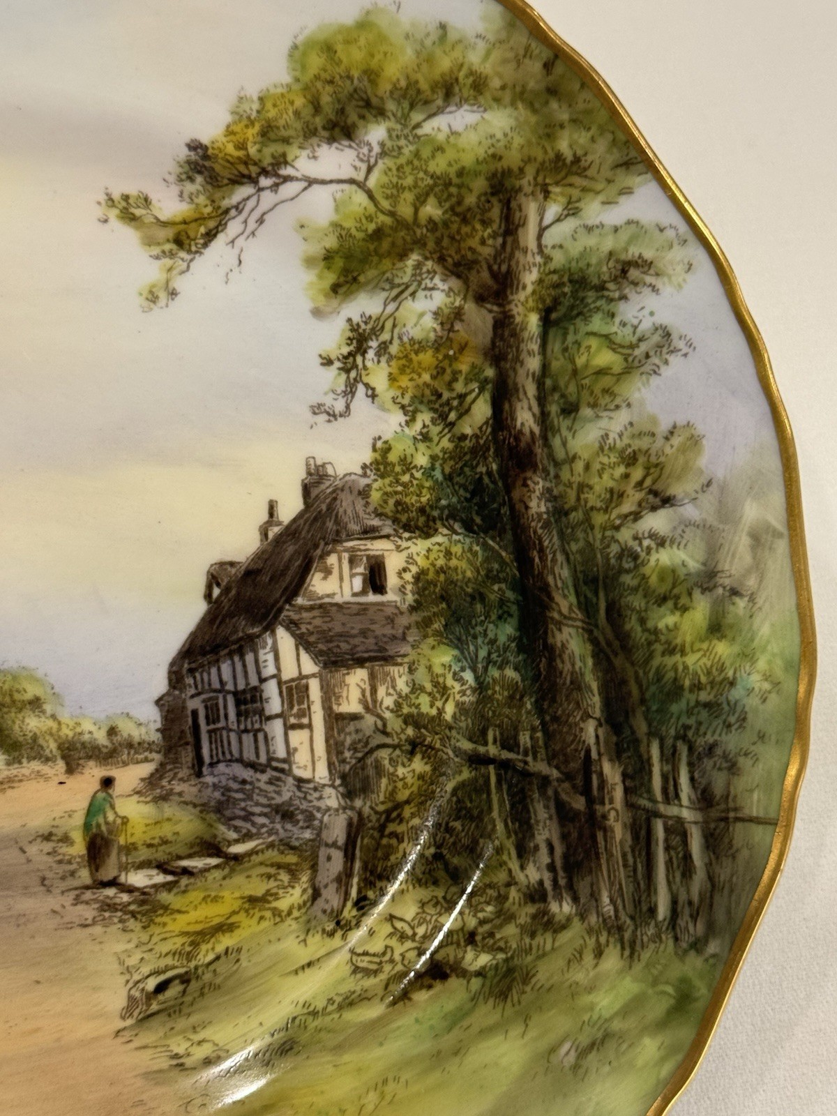 Pristine 1952 Royal Worcester Welford on Avon Plate Signed P. Love 10.5″