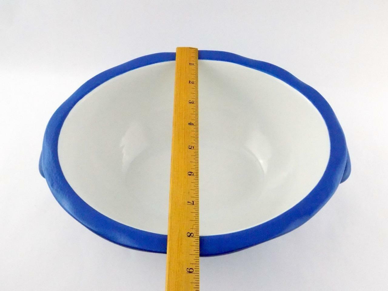 CorningWare Stoneware 2 QT Casserole Dish with Lid Blue Outer White Inner V GOOD